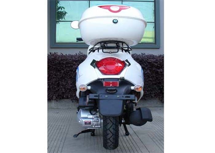 Xe tay ga mini 50cc màu trắng / xanh với hai gương chiếu hậu / Hộp phía sau
